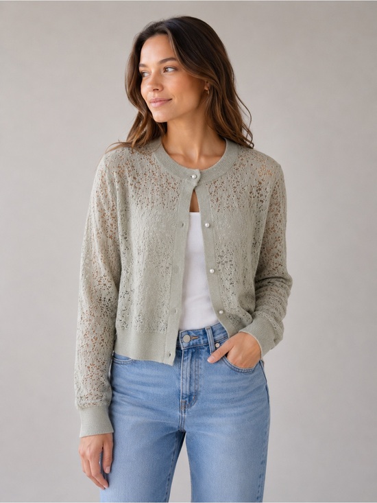 Zara Sweaters - Zara Light Sage Lace Knit Pearl-Button Cardigan size medium